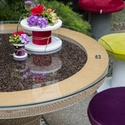 Clessidra Table with Bobina Pouf design Giorgio Caporaso - Lessmore - Italy | Bobine Parasacchi Home| Art Direction Studio Giorgio Caporaso. photo Daniela Berruti