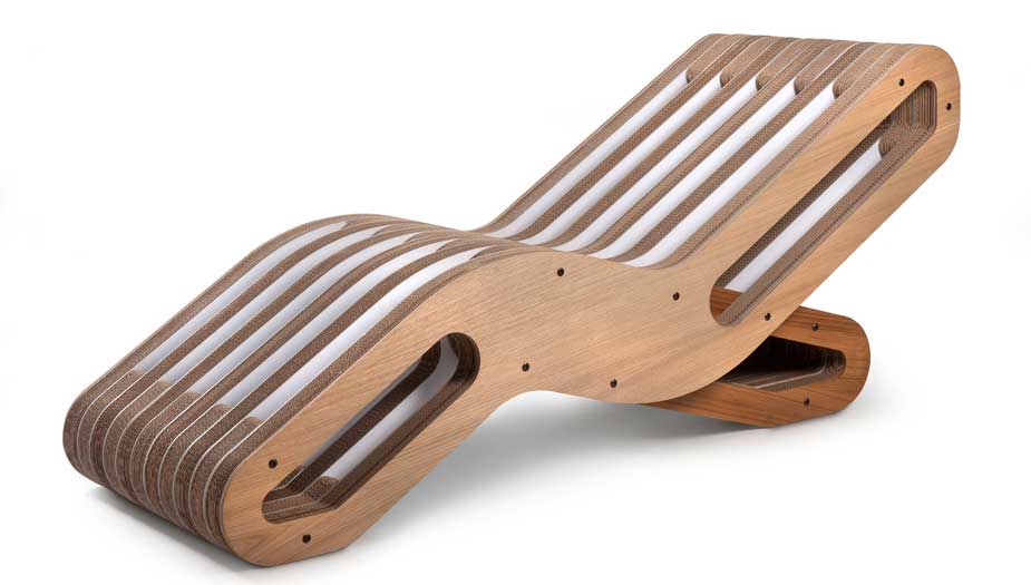 2onde-chaiselongue in cartone, rovere e teak